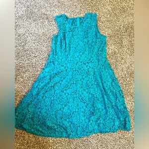 Teal Mid Length Lace design dress